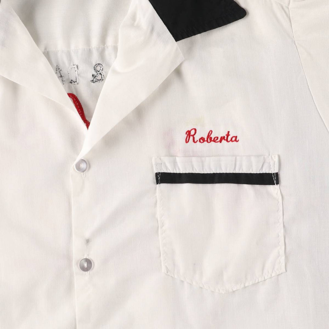 Open collar bowling shirt, box shirt, made in USA, men's size M cotton white type Vintage Second Hand