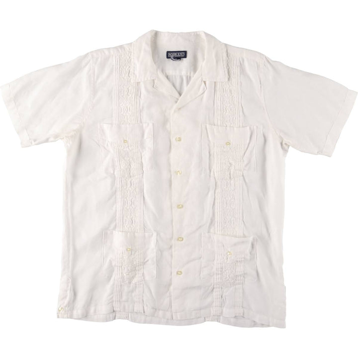 90'S LANDS'END Short Sleeve Open Collar Mexican Shirt Cuban Shirt Box Shirt Men's XL linen white type Vintage Second Hand