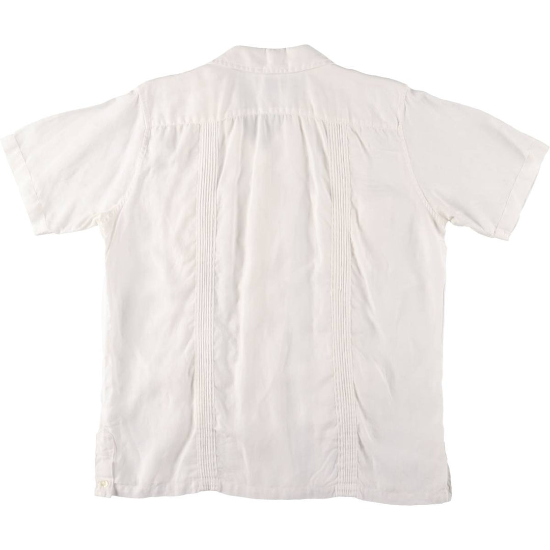90'S LANDS'END Short Sleeve Open Collar Mexican Shirt Cuban Shirt Box Shirt Men's XL linen white type Vintage Second Hand