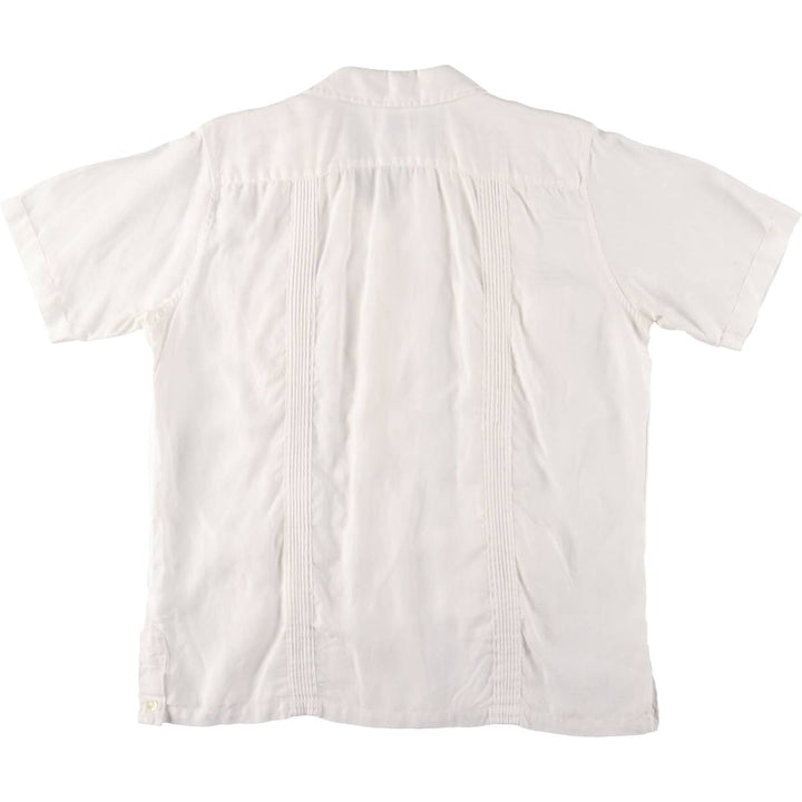 90'S LANDS'END Short Sleeve Open Collar Mexican Shirt Cuban Shirt Box Shirt Men's XL linen white type Vintage Second Hand