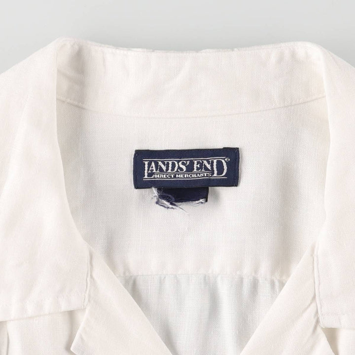 90'S LANDS'END Short Sleeve Open Collar Mexican Shirt Cuban Shirt Box Shirt Men's XL linen white type Vintage Second Hand