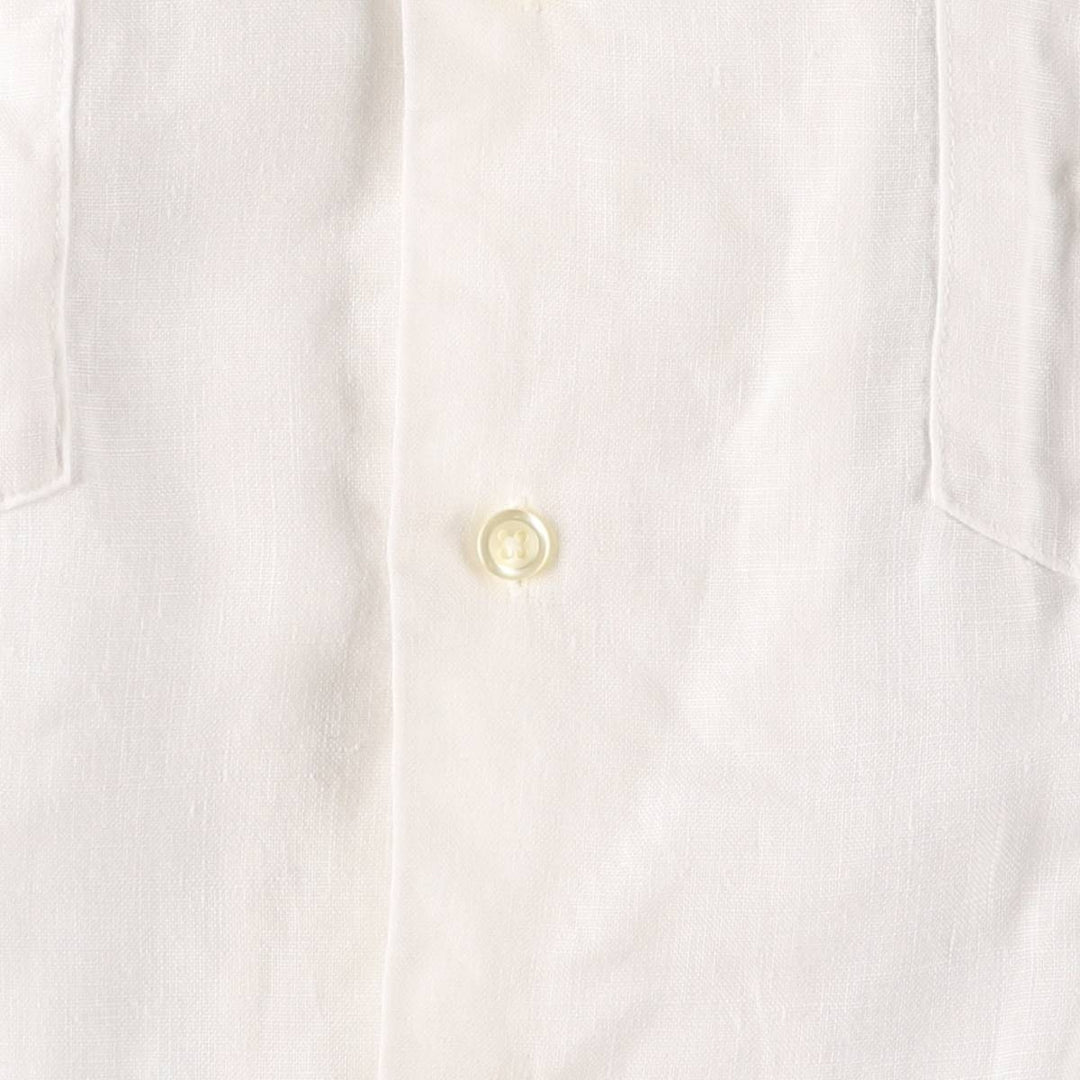 90'S LANDS'END Short Sleeve Open Collar Mexican Shirt Cuban Shirt Box Shirt Men's XL linen white type Vintage Second Hand