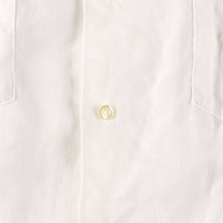 90'S LANDS'END Short Sleeve Open Collar Mexican Shirt Cuban Shirt Box Shirt Men's XL linen white type Vintage Second Hand