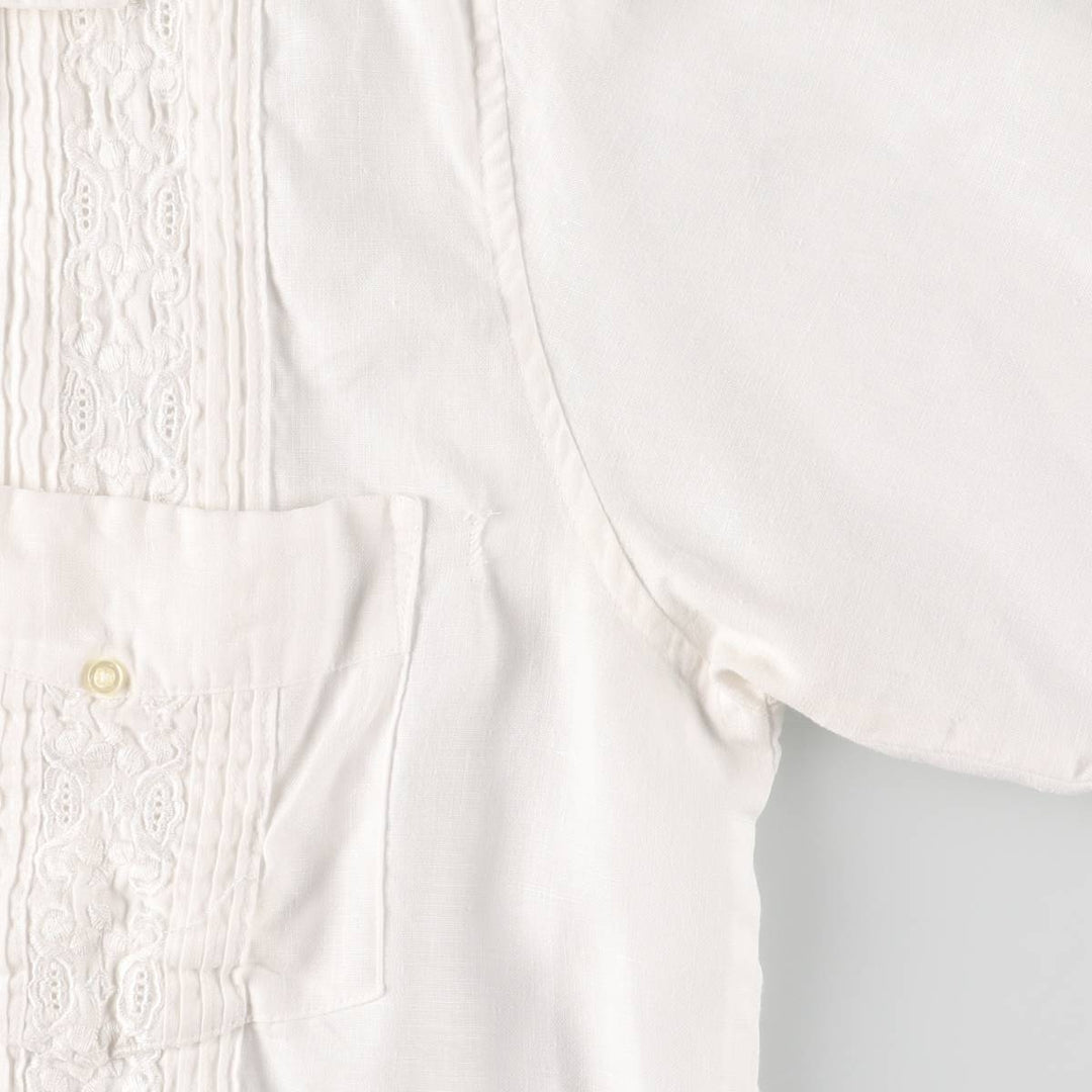90'S LANDS'END Short Sleeve Open Collar Mexican Shirt Cuban Shirt Box Shirt Men's XL linen white type Vintage Second Hand