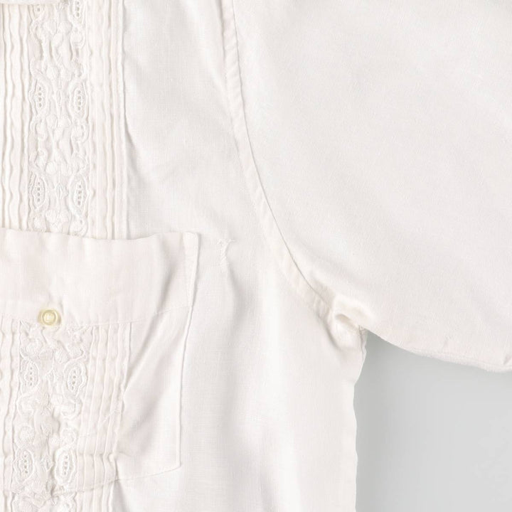 90'S LANDS'END Short Sleeve Open Collar Mexican Shirt Cuban Shirt Box Shirt Men's XL linen white type Vintage Second Hand