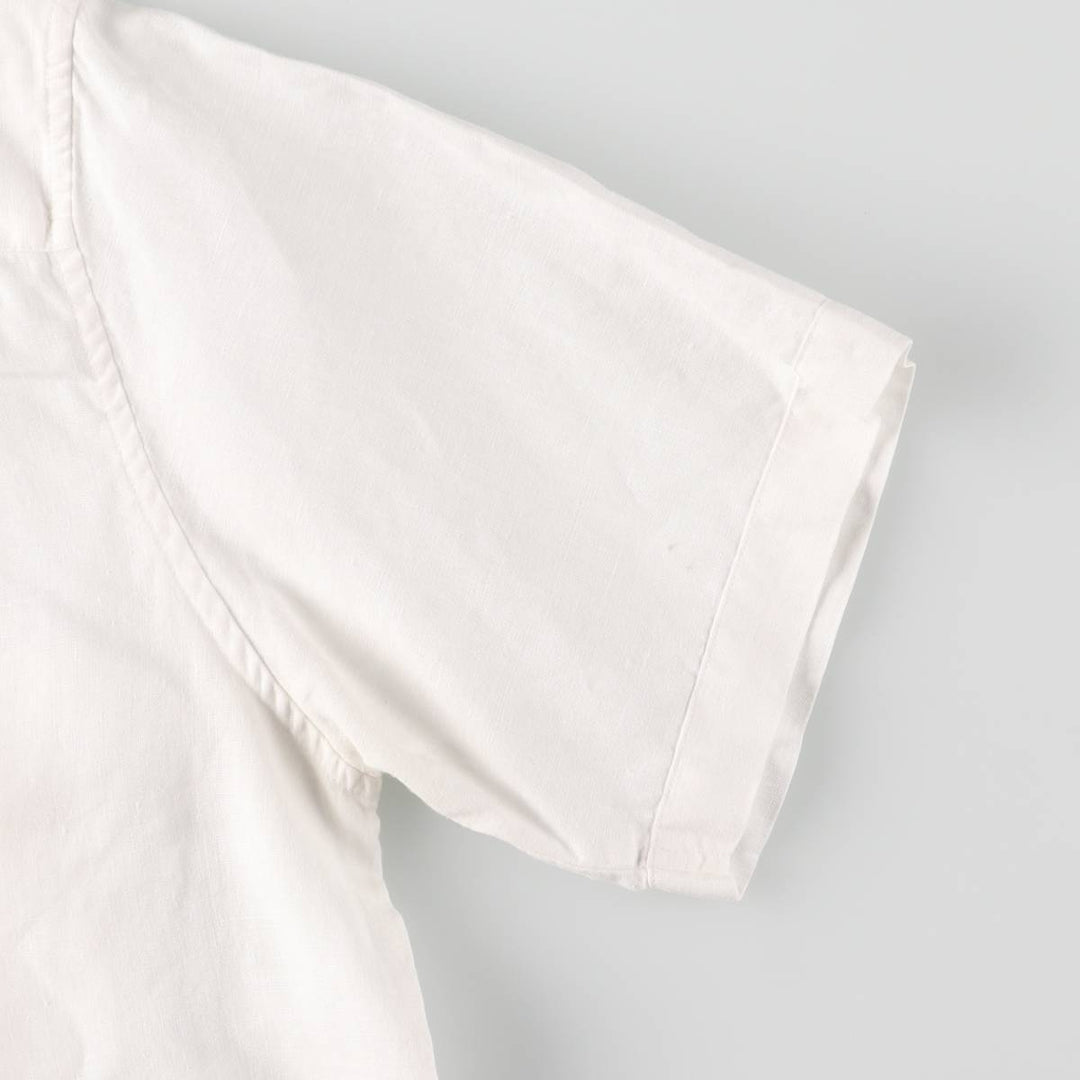 90'S LANDS'END Short Sleeve Open Collar Mexican Shirt Cuban Shirt Box Shirt Men's XL linen white type Vintage Second Hand