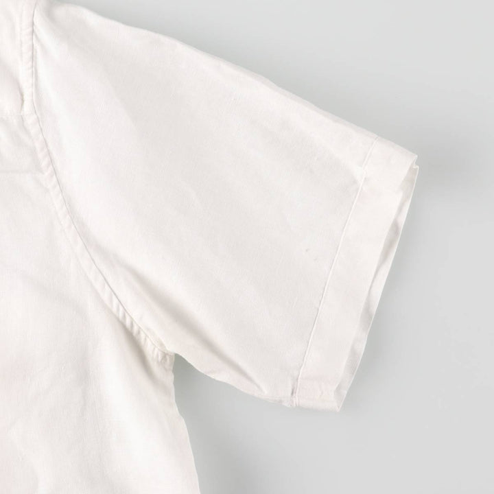 90'S LANDS'END Short Sleeve Open Collar Mexican Shirt Cuban Shirt Box Shirt Men's XL linen white type Vintage Second Hand