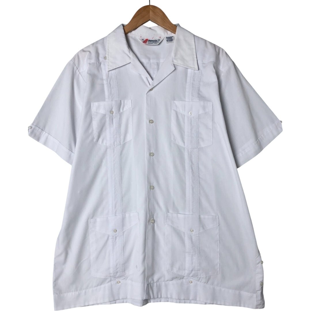 80'S ROMANI Short Sleeve Open Collar Mexican Shirt Cuban Shirt Box Shirt Men's Size L polyester white type Vintage Second Hand