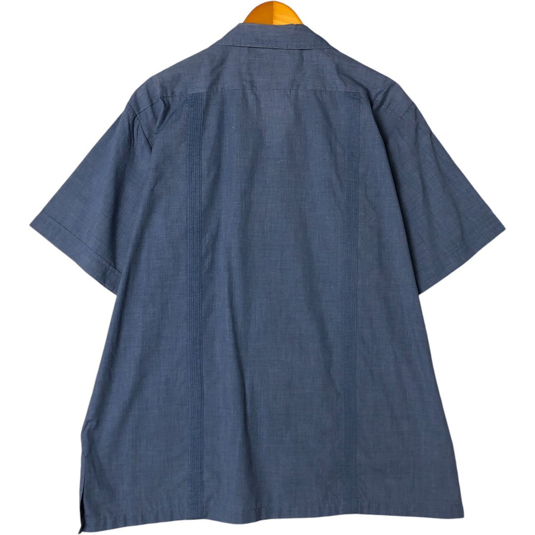 GUAYABERA Short Sleeve Open Collar Mexican Shirt Cuban Shirt Box Shirt Men's XL Size polyester Blue type light blue Vintage Second Hand