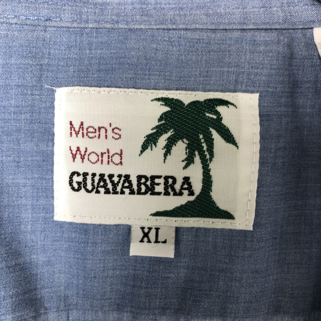 GUAYABERA Short Sleeve Open Collar Mexican Shirt Cuban Shirt Box Shirt Men's XL Size polyester Blue type light blue Vintage Second Hand