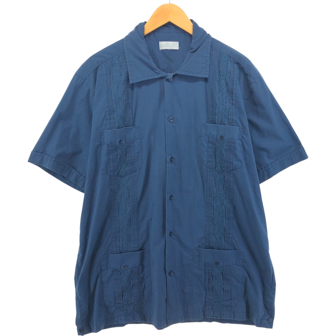SILVER CREST Short Sleeve Mexican Shirt Cuban Shirt Box Shirt Men's XL Size cotton Navy blue Vintage Second Hand