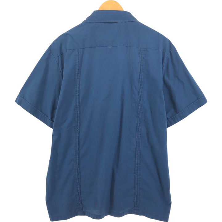 SILVER CREST Short Sleeve Mexican Shirt Cuban Shirt Box Shirt Men's XL Size cotton Navy blue Vintage Second Hand