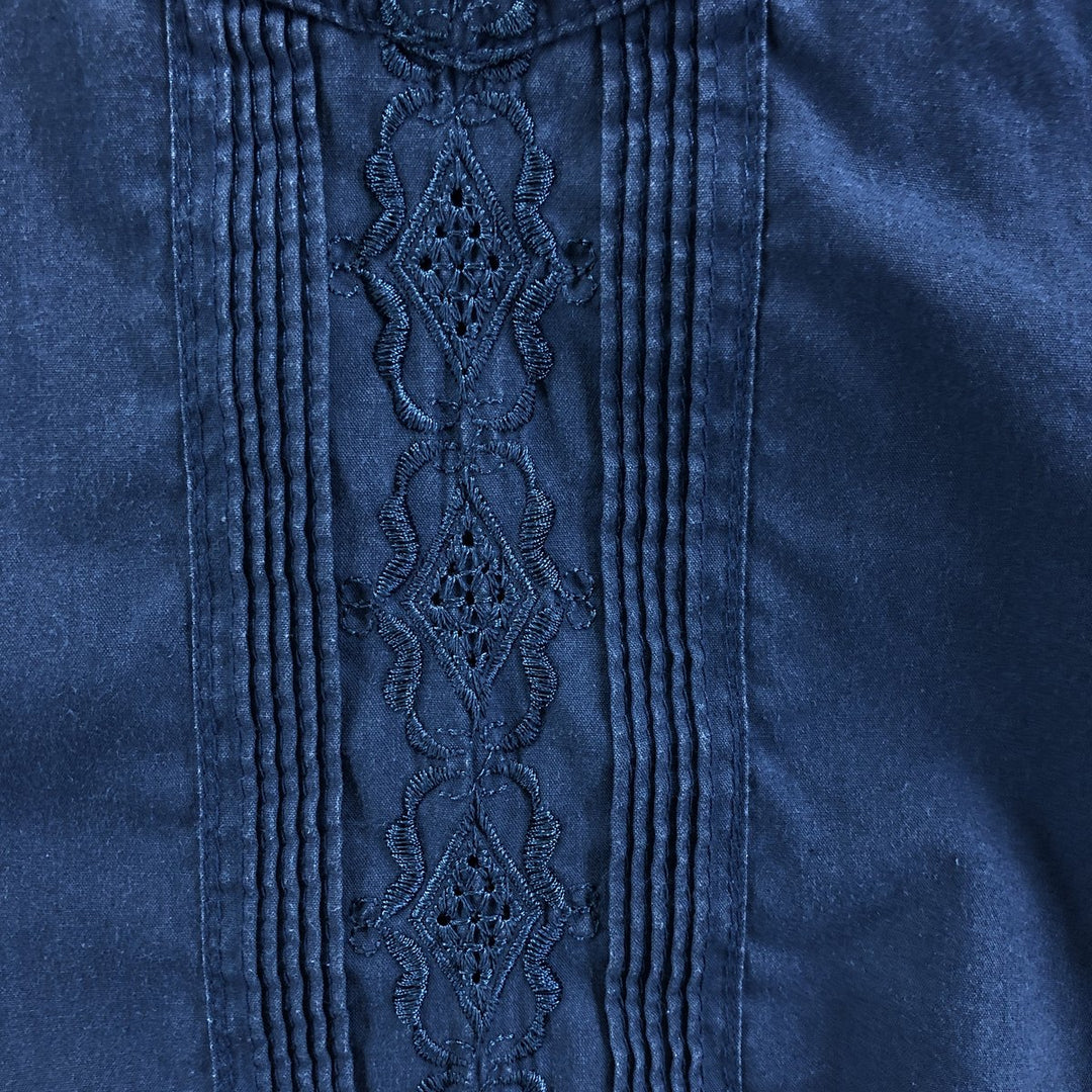 SILVER CREST Short Sleeve Mexican Shirt Cuban Shirt Box Shirt Men's XL Size cotton Navy blue Vintage Second Hand