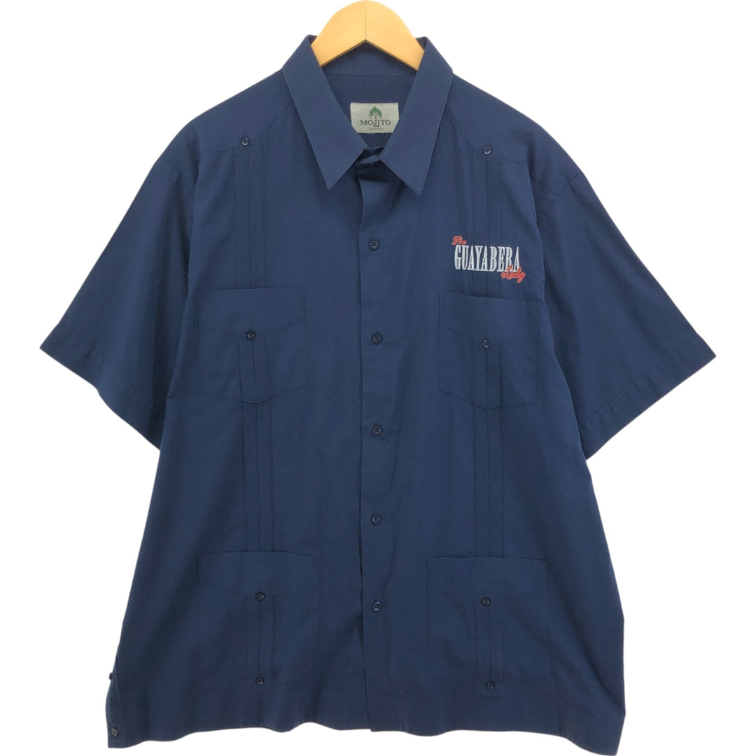MOJITO Short Sleeve Mexican Shirt, Cuban Shirt, Box Shirt, Men's XL Size unclear navy blue type Vintage Second Hand