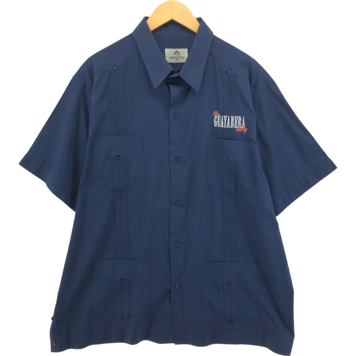 MOJITO Short Sleeve Mexican Shirt, Cuban Shirt, Box Shirt, Men's XL Size unclear navy blue type Vintage Second Hand