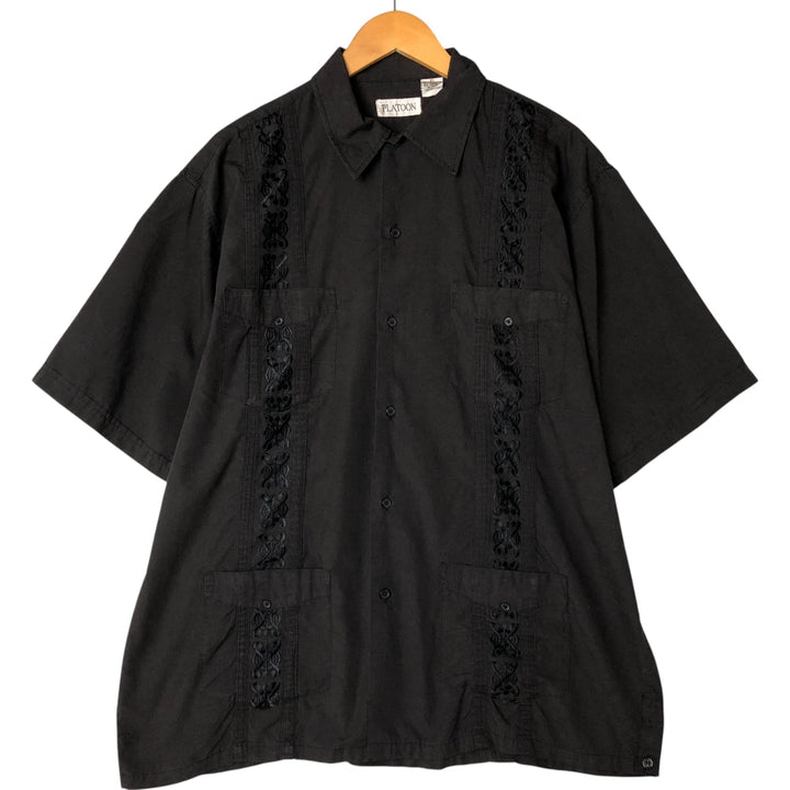 PLATOON Short Sleeve Mexican Shirt, Cuban Shirt, Box Shirt, Men's XL Size polyester black type Vintage Second Hand