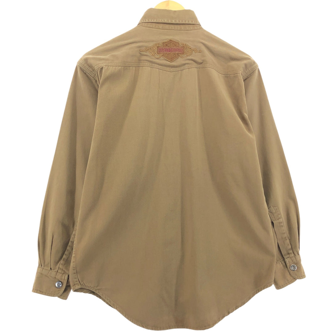 Harley-Davidson Long Sleeve Work Shirt, Men's Size S cotton beige type brown Vintage Second Hand