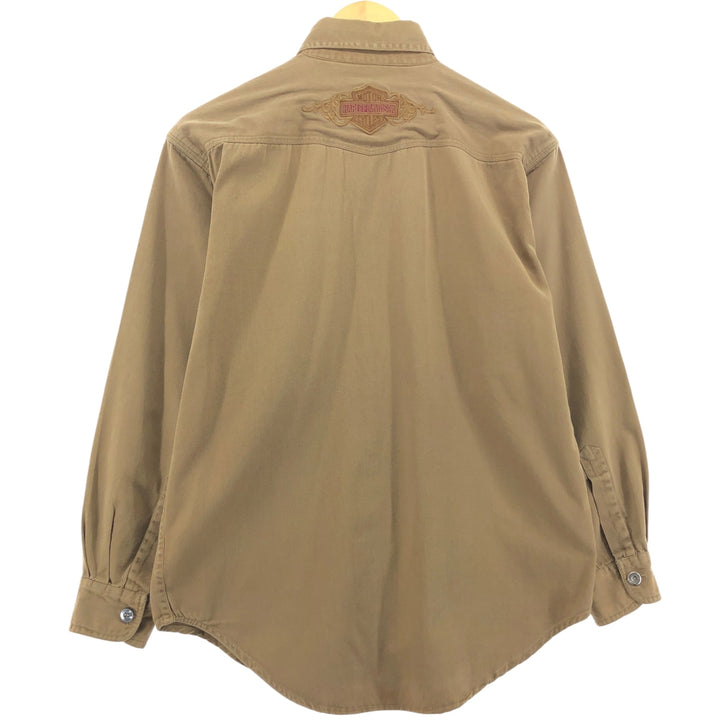 Harley-Davidson Long Sleeve Work Shirt, Men's Size S cotton beige type brown Vintage Second Hand