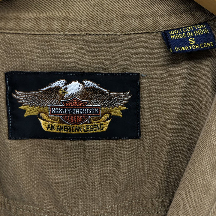 Harley-Davidson Long Sleeve Work Shirt, Men's Size S cotton beige type brown Vintage Second Hand
