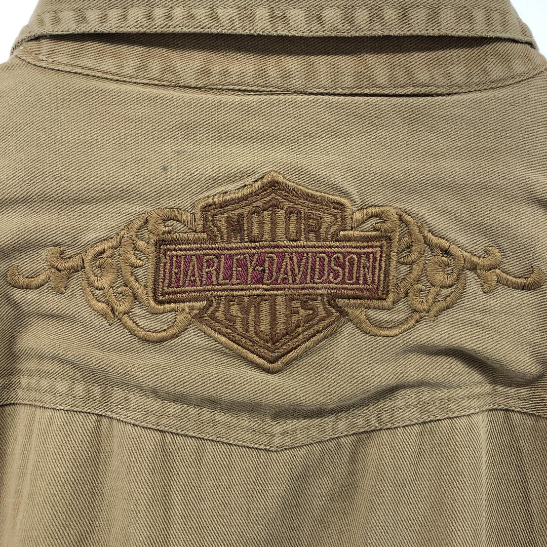 Harley-Davidson Long Sleeve Work Shirt, Men's Size S cotton beige type brown Vintage Second Hand