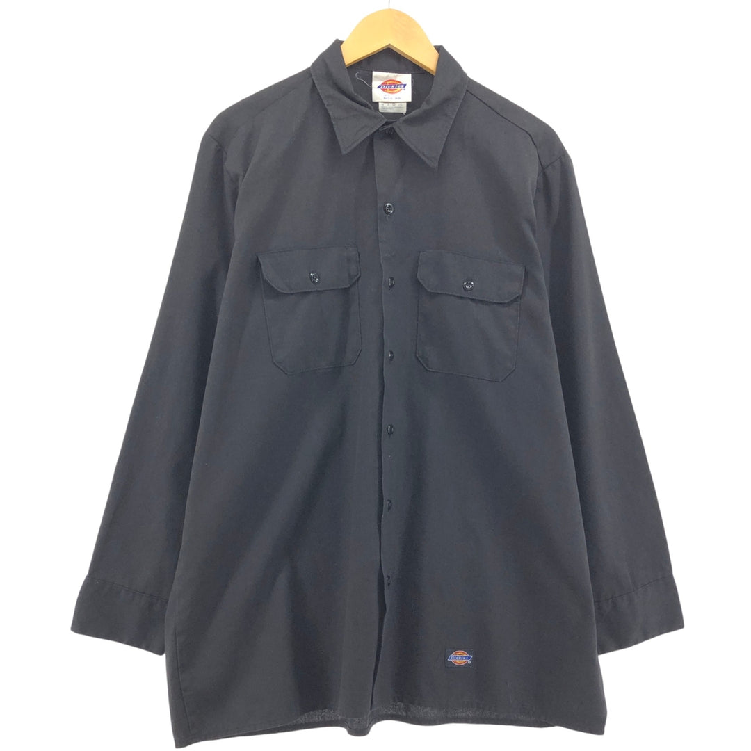 90'S Dickies Long Sleeve Work Shirt Box Shirt Made in USA Men's XL Vintage polyester black type Vintage Second Hand