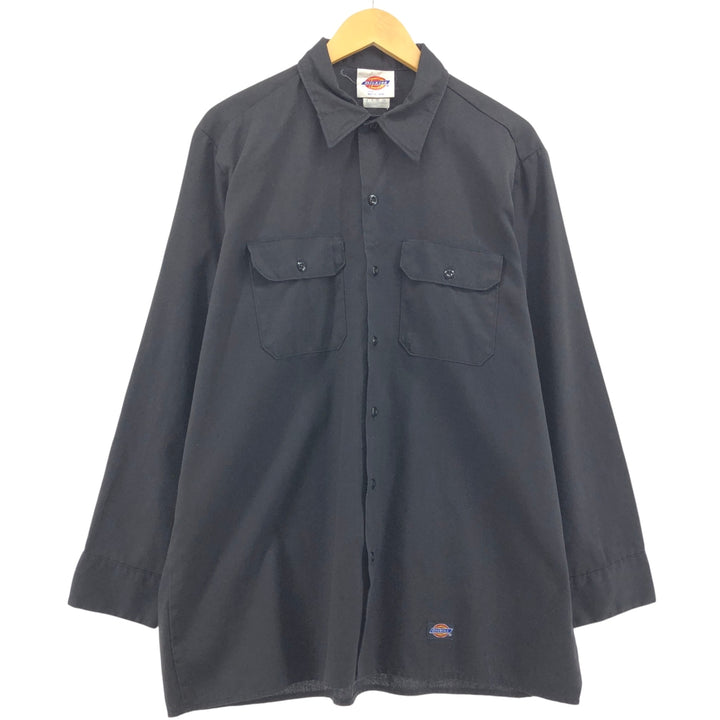 90'S Dickies Long Sleeve Work Shirt Box Shirt Made in USA Men's XL Vintage polyester black type Vintage Second Hand