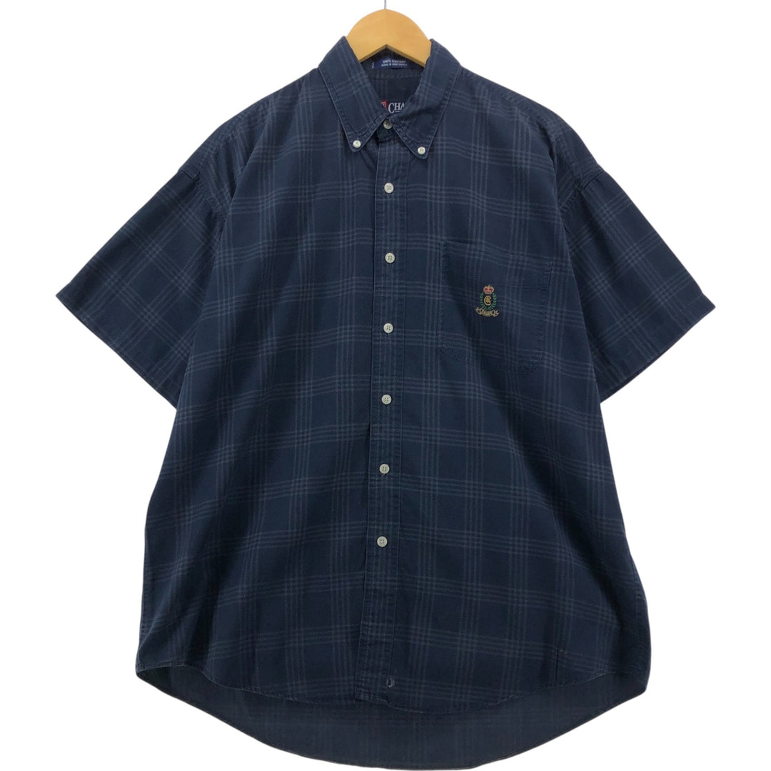 Ralph Lauren CHAPS short sleeve button down check shirt men's size L cotton navy blue type Vintage Second Hand