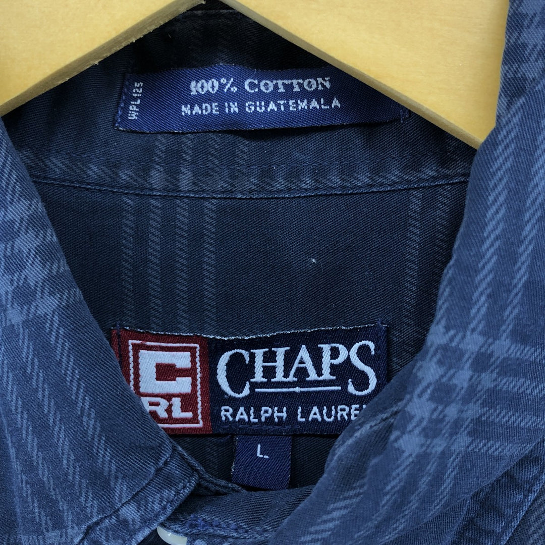 Ralph Lauren CHAPS short sleeve button down check shirt men's size L cotton navy blue type Vintage Second Hand