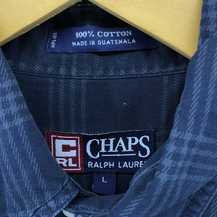 Ralph Lauren CHAPS short sleeve button down check shirt men's size L cotton navy blue type Vintage Second Hand