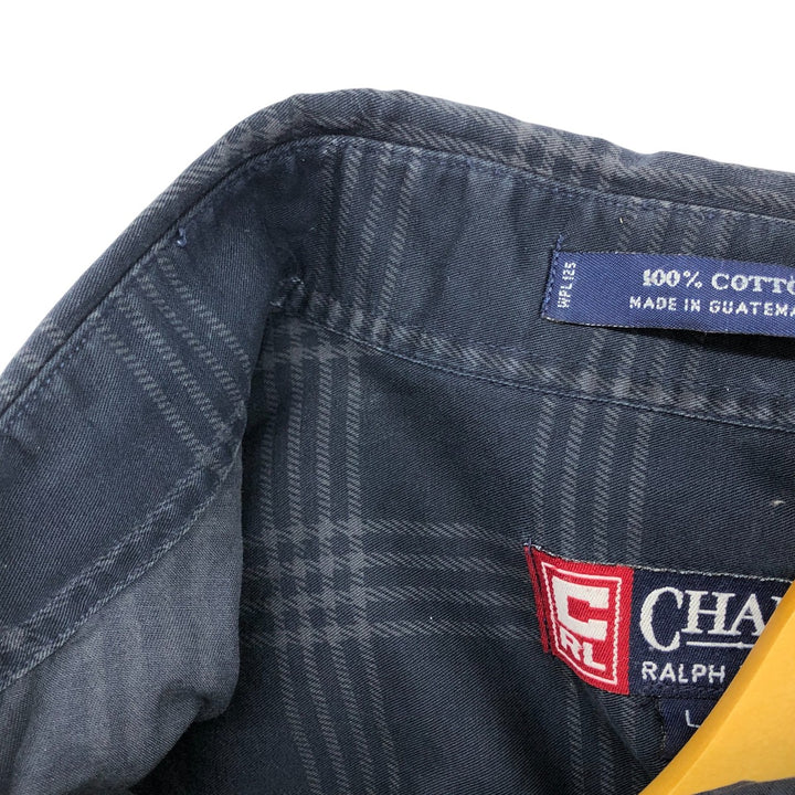 Ralph Lauren CHAPS short sleeve button down check shirt men's size L cotton navy blue type Vintage Second Hand