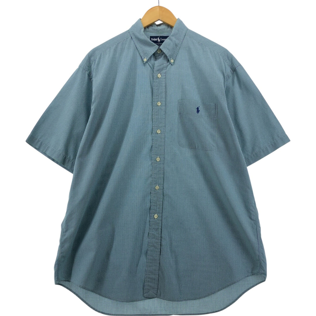 Ralph Lauren BLAKE short sleeve button down check shirt, men's size L cotton Blue type light blue Vintage Second Hand