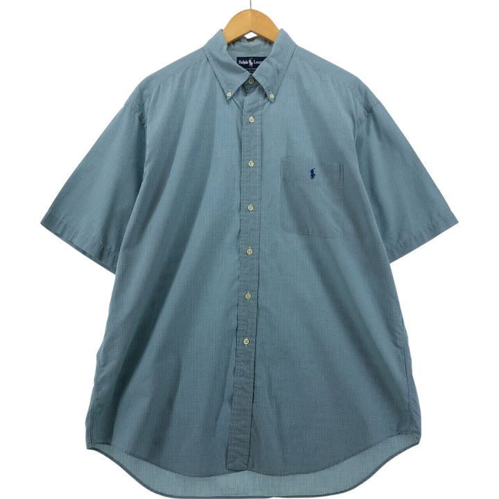 Ralph Lauren BLAKE short sleeve button down check shirt, men's size L cotton Blue type light blue Vintage Second Hand