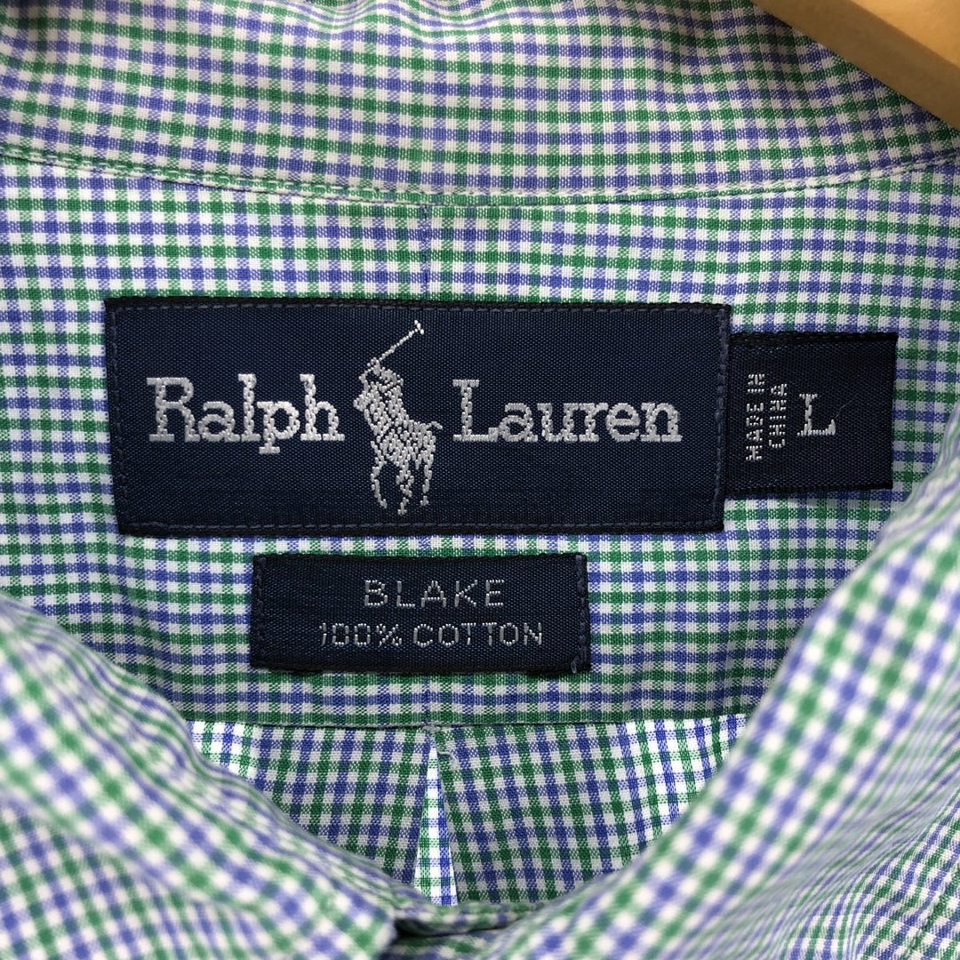 Ralph Lauren BLAKE short sleeve button down check shirt, men's size L cotton Blue type light blue Vintage Second Hand