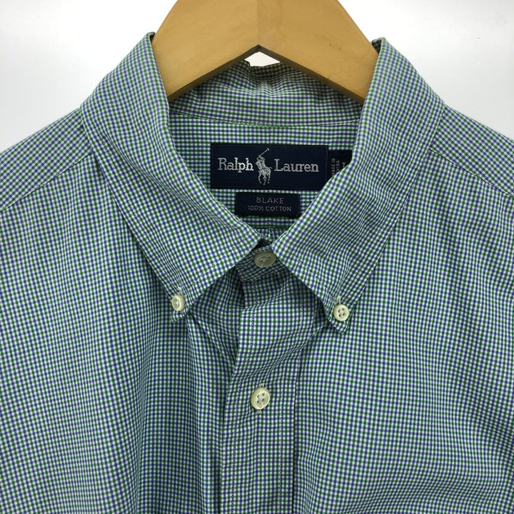 Ralph Lauren BLAKE short sleeve button down check shirt, men's size L cotton Blue type light blue Vintage Second Hand