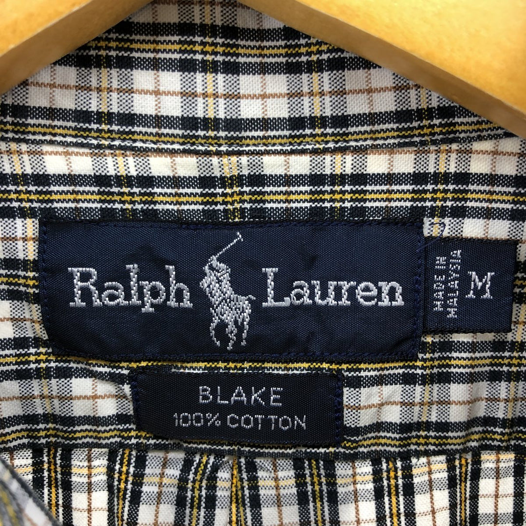 Ralph Lauren BLAKE short sleeve button down check shirt, men's size M cotton pale white type Vintage Second Hand
