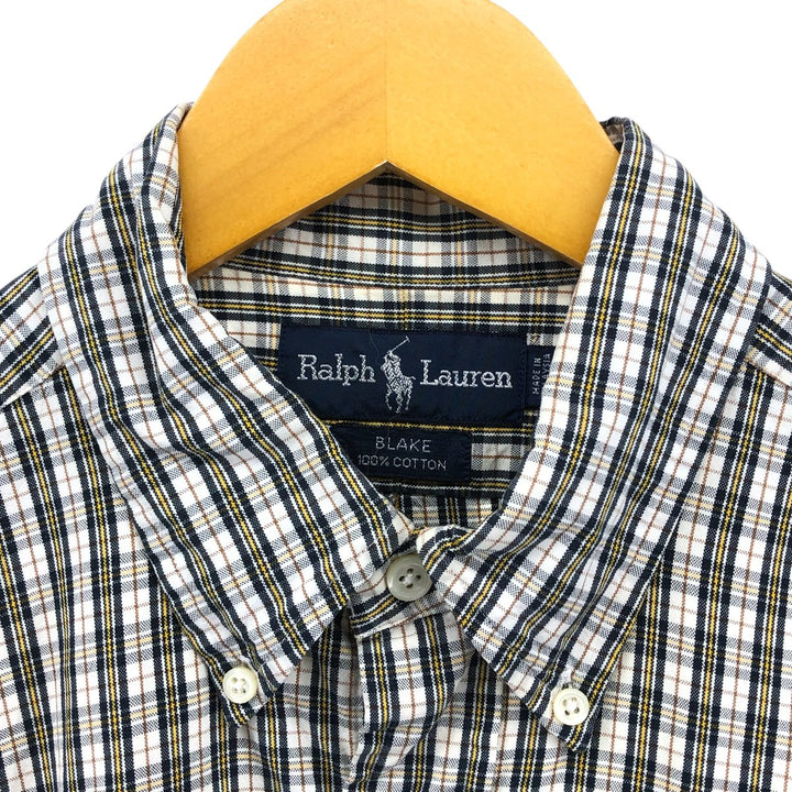 Ralph Lauren BLAKE short sleeve button down check shirt, men's size M cotton pale white type Vintage Second Hand