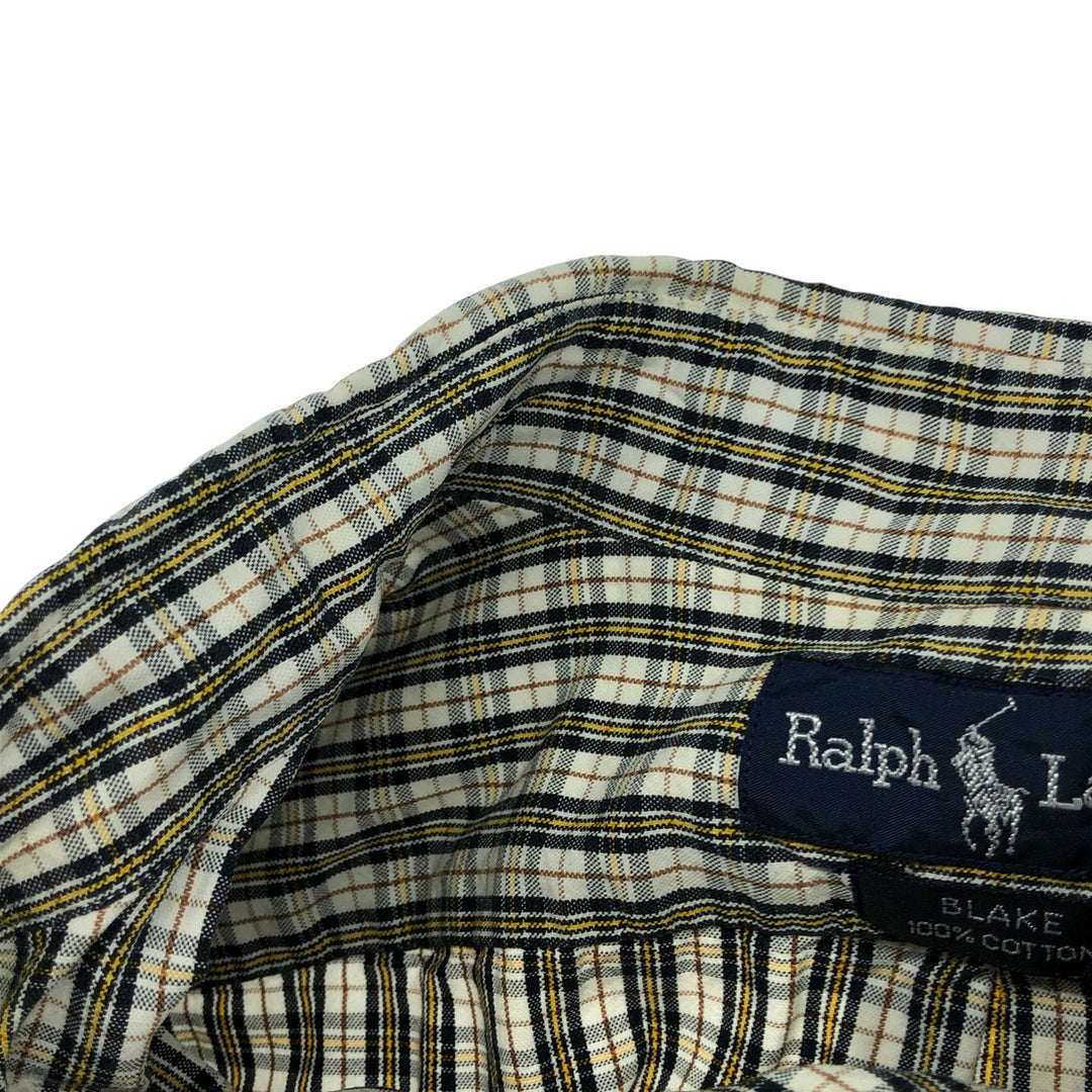 Ralph Lauren BLAKE short sleeve button down check shirt, men's size M cotton pale white type Vintage Second Hand