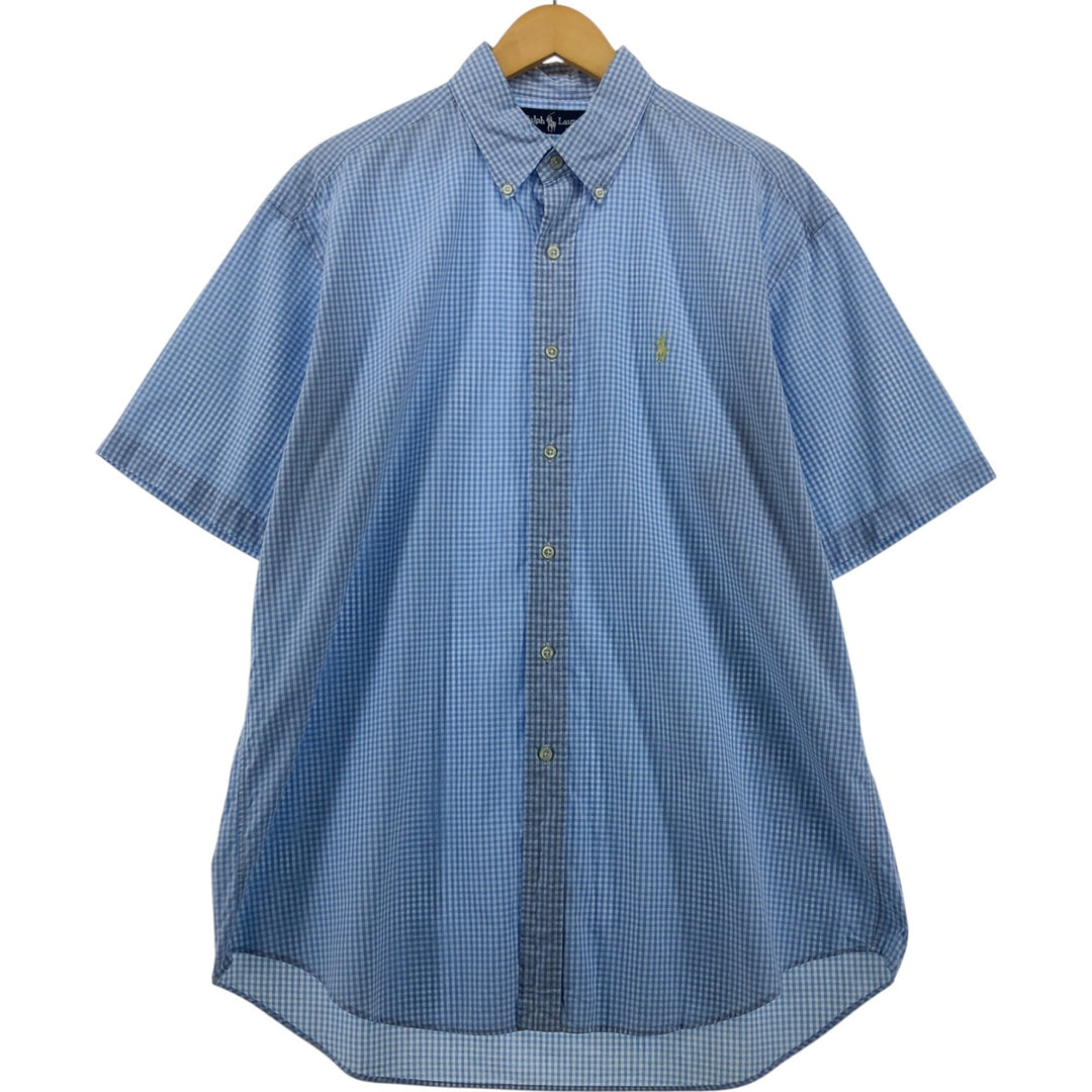Ralph Lauren MARLOWE Gingham Check Short Sleeve Button Down Check Shirt Men's L size cotton Blue type light blue Vintage Second Hand