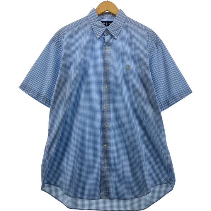 Ralph Lauren MARLOWE Gingham Check Short Sleeve Button Down Check Shirt Men's L size cotton Blue type light blue Vintage Second Hand