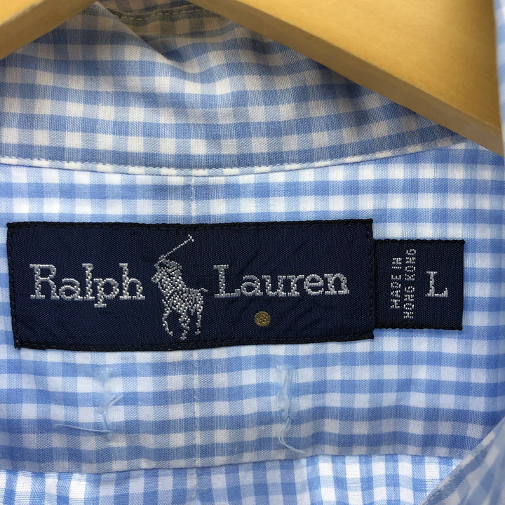 Ralph Lauren MARLOWE Gingham Check Short Sleeve Button Down Check Shirt Men's L size cotton Blue type light blue Vintage Second Hand