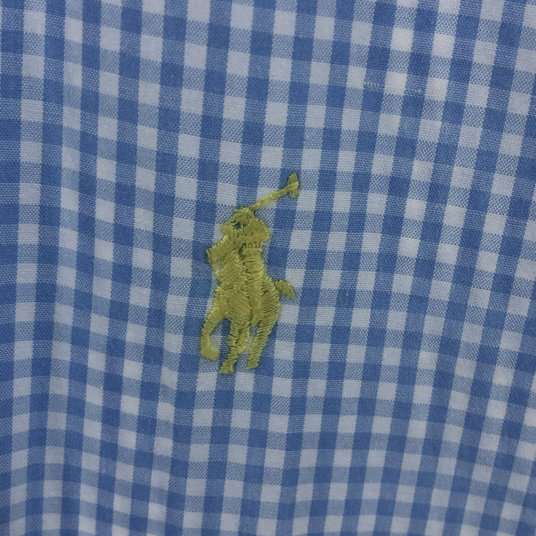Ralph Lauren MARLOWE Gingham Check Short Sleeve Button Down Check Shirt Men's L size cotton Blue type light blue Vintage Second Hand