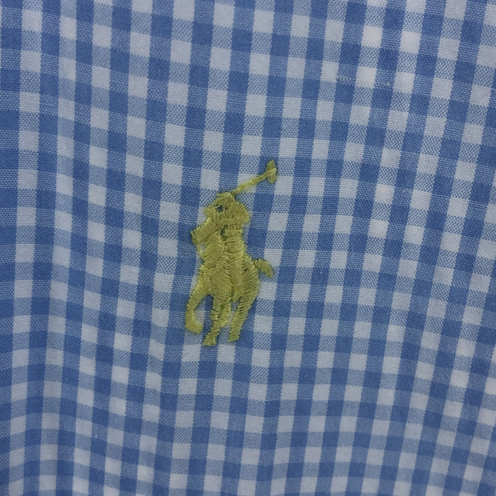 Ralph Lauren MARLOWE Gingham Check Short Sleeve Button Down Check Shirt Men's L size cotton Blue type light blue Vintage Second Hand