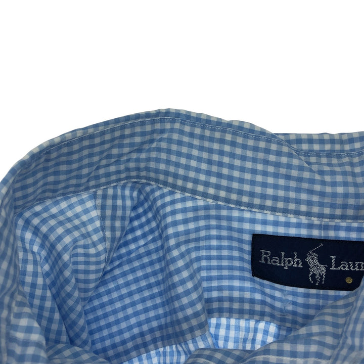 Ralph Lauren MARLOWE Gingham Check Short Sleeve Button Down Check Shirt Men's L size cotton Blue type light blue Vintage Second Hand