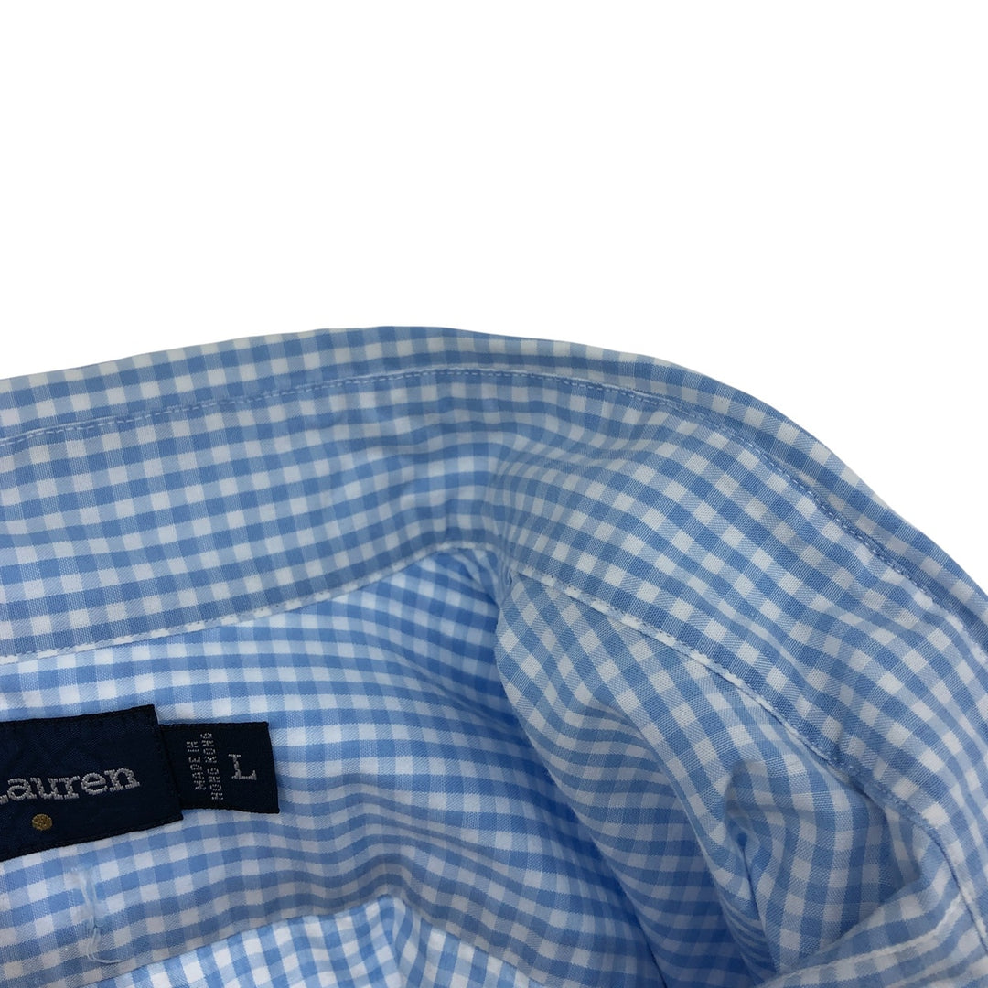 Ralph Lauren MARLOWE Gingham Check Short Sleeve Button Down Check Shirt Men's L size cotton Blue type light blue Vintage Second Hand