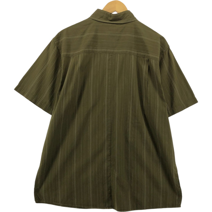 Oakley ORKLEY Short Sleeve Button Down Striped Shirt Men's L size cotton Khaki type sage green Vintage Second Hand
