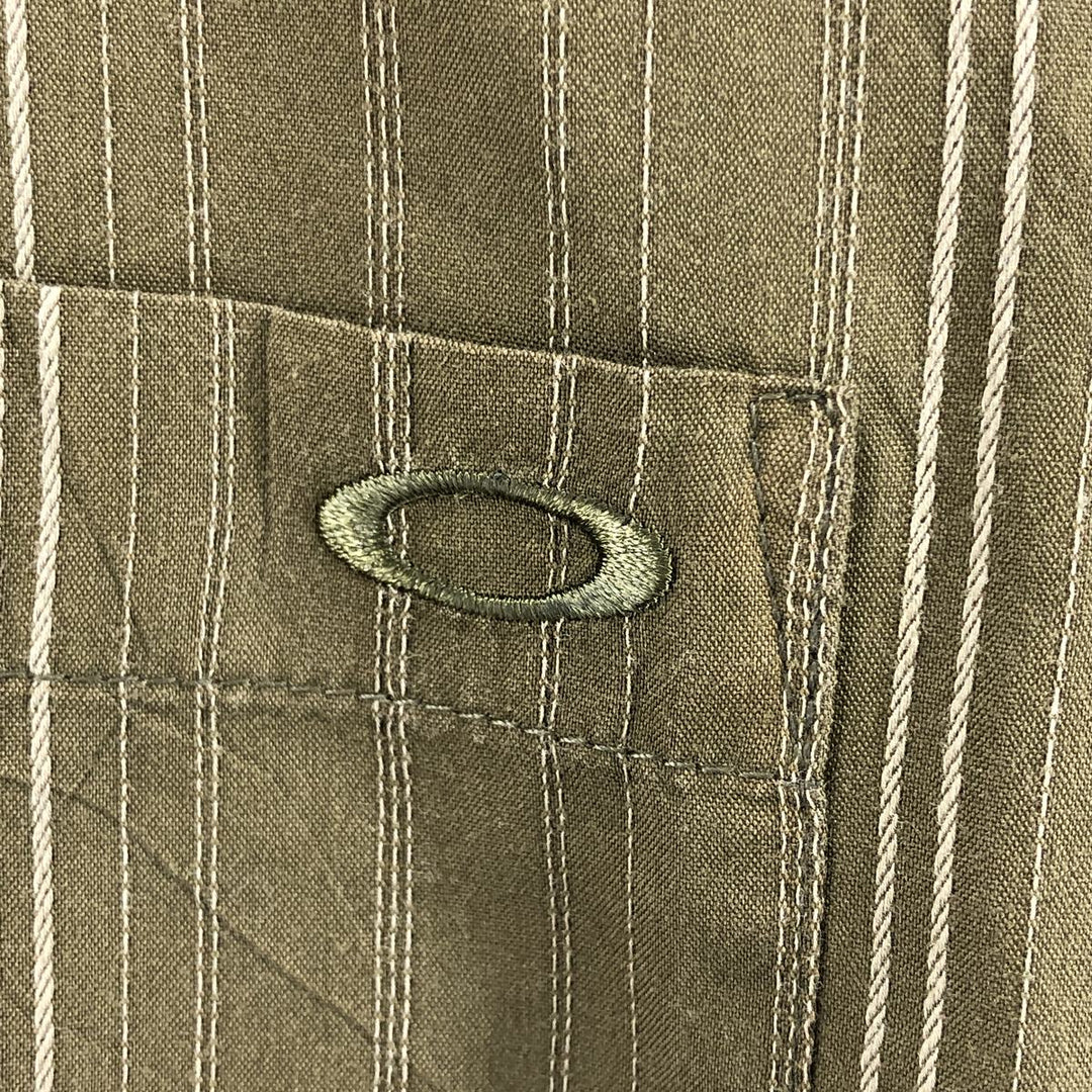 Oakley ORKLEY Short Sleeve Button Down Striped Shirt Men's L size cotton Khaki type sage green Vintage Second Hand