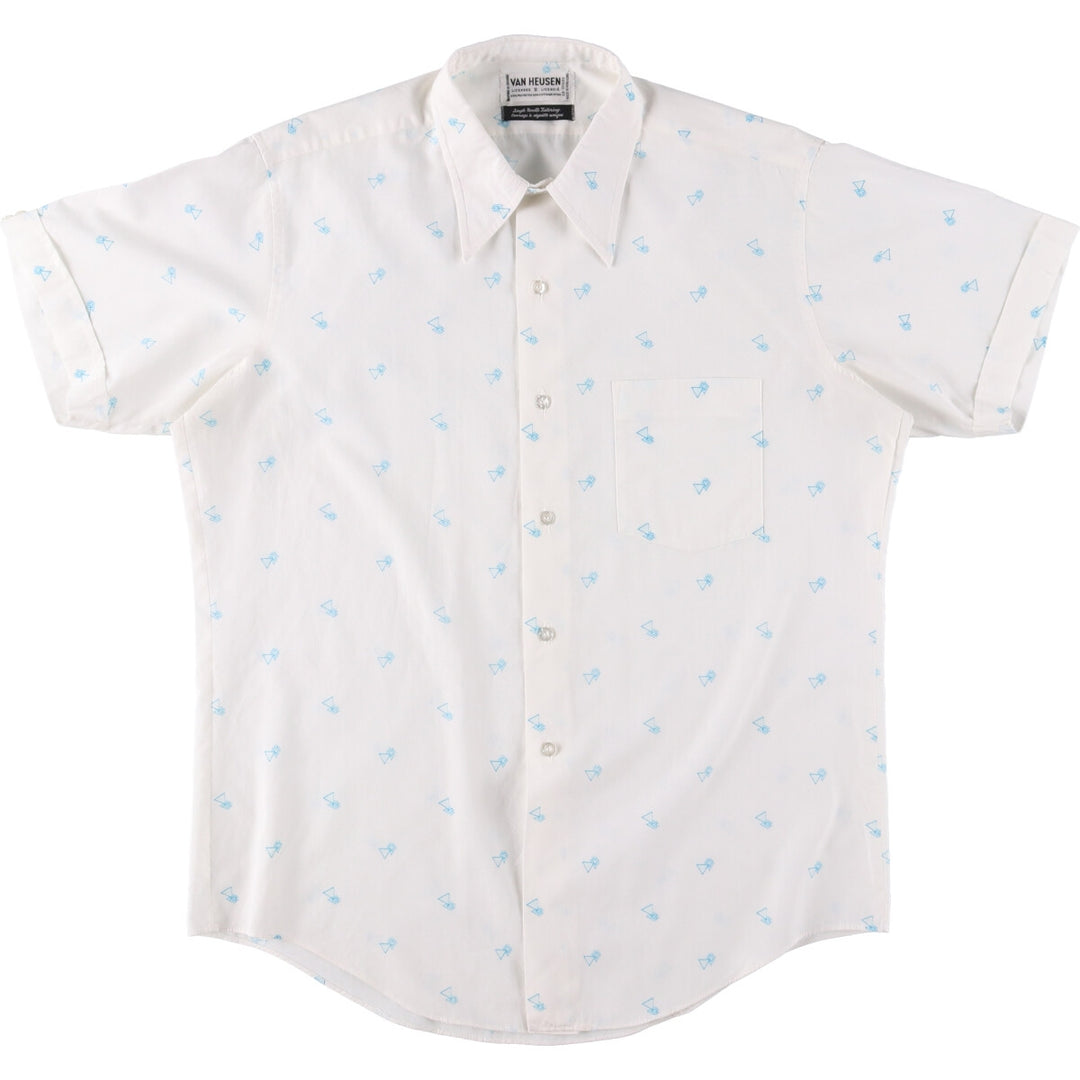 VAN HEUSEN all-over print short-sleeve polycotton shirt, men's size L polyester white type Vintage Second Hand