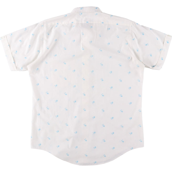 VAN HEUSEN all-over print short-sleeve polycotton shirt, men's size L polyester white type Vintage Second Hand