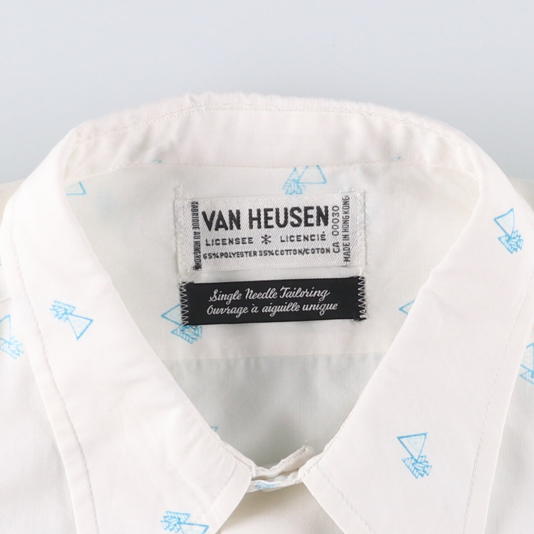 VAN HEUSEN all-over print short-sleeve polycotton shirt, men's size L polyester white type Vintage Second Hand
