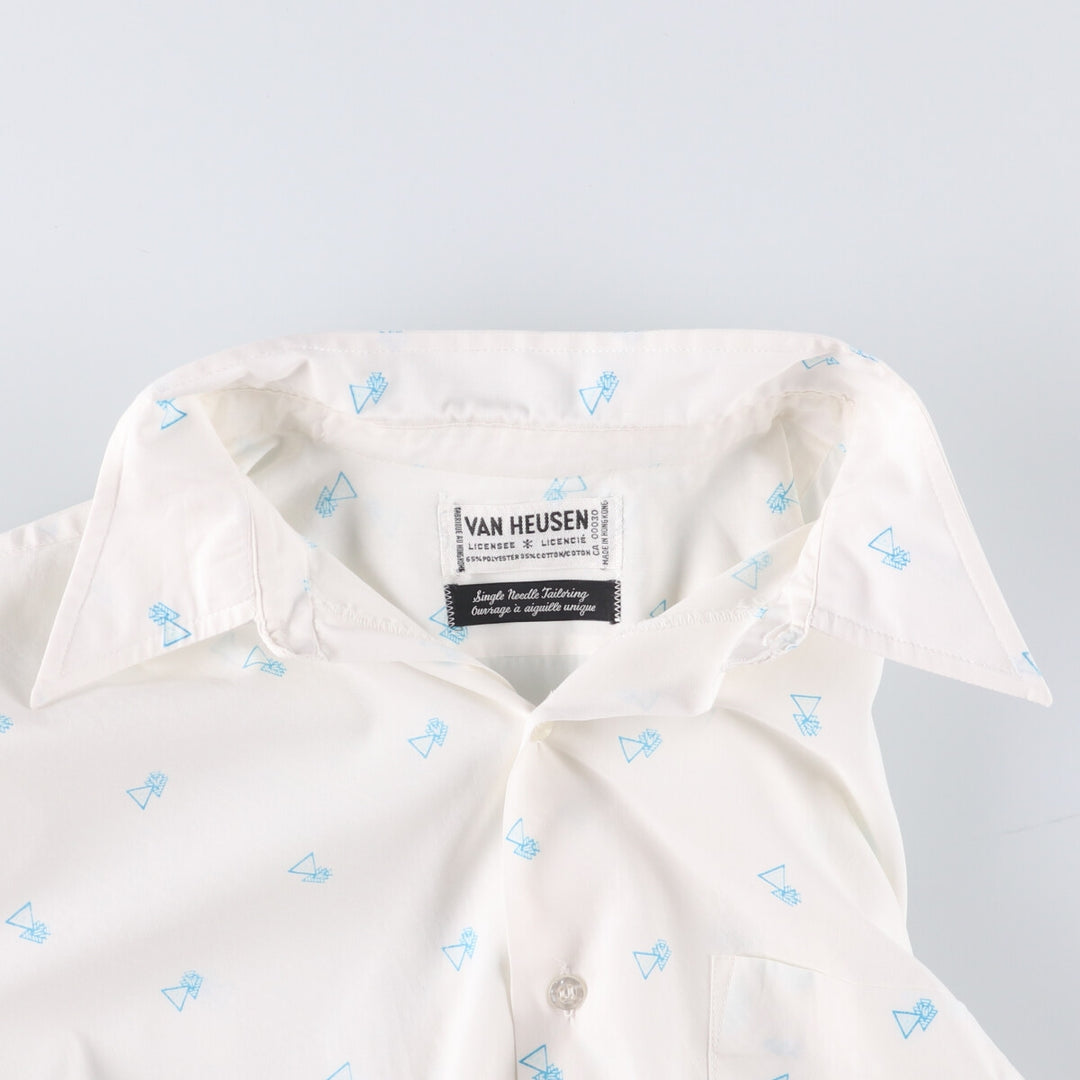 VAN HEUSEN all-over print short-sleeve polycotton shirt, men's size L polyester white type Vintage Second Hand